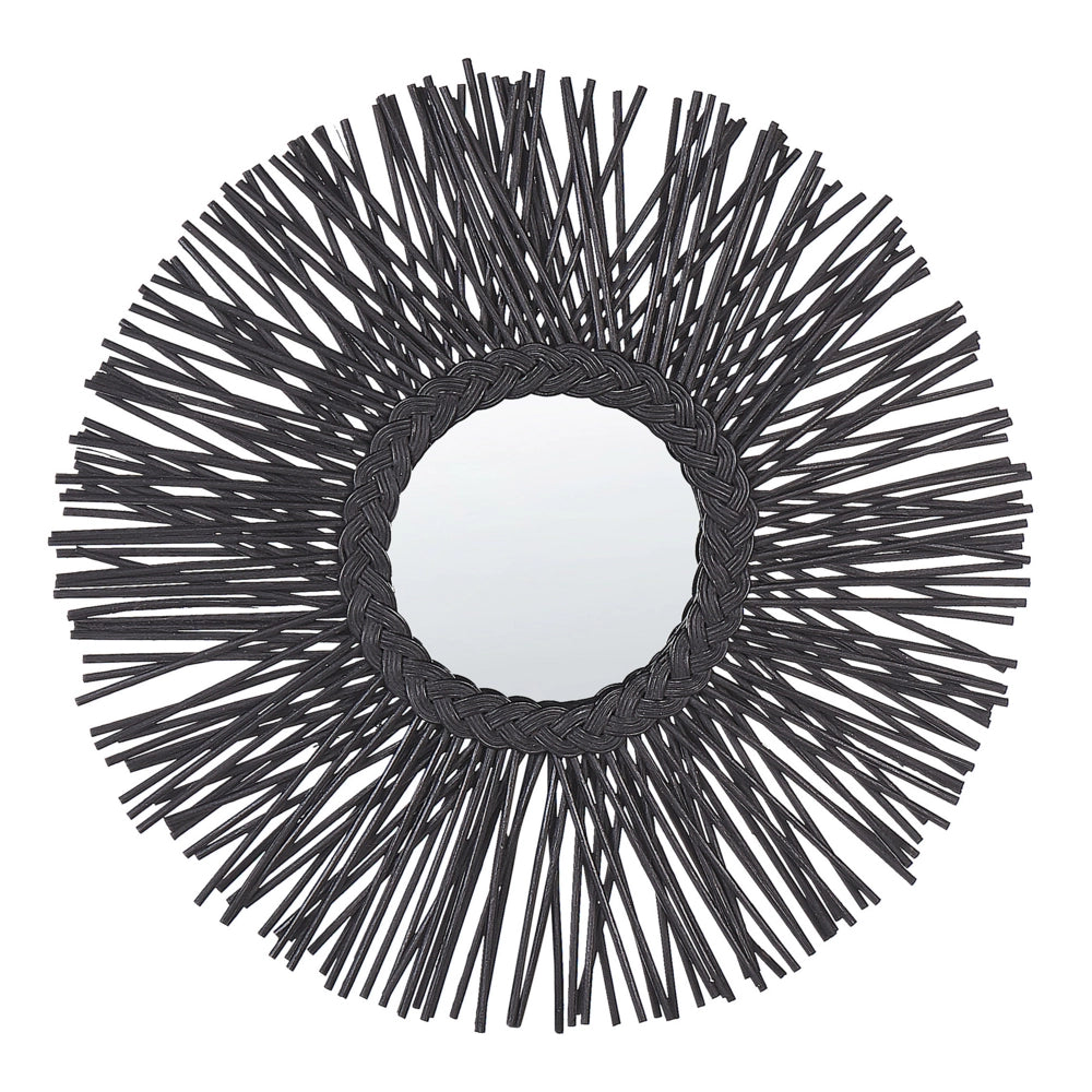 Specchio da parete con cornice in rattan Nero ø 60 cm a treccia a raggiera da appendere alla decorazione del soggiorno