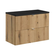 Set per bagno sospeso VANO aspetto rovere e nero 80cm: mobili sotto lavabo con cassetti + piano per lavabo