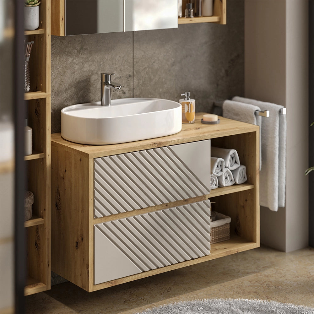 Mobile sottolavabo per bagno Viola Rovere artigianale/Cachemire 100 x 60 cm Vicco