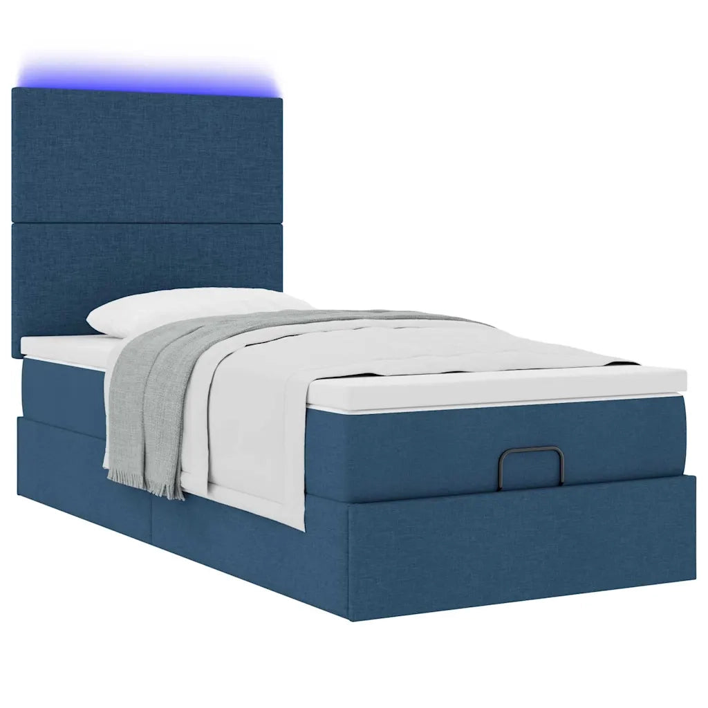 Struttura Letto Pouf con Materasso Blu 90x190 cm in Tessuto 3313891