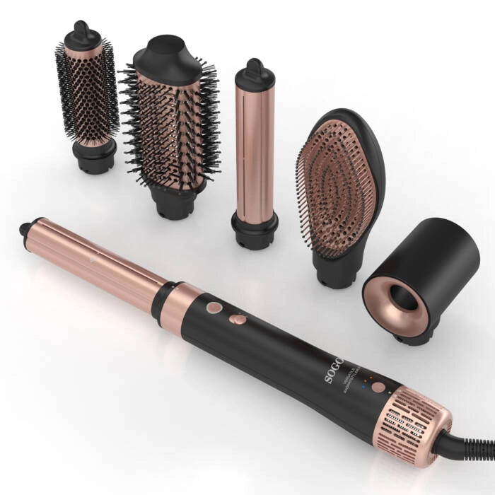 Styler capelli 6 in 1 con aria calda 1400W, tecnologia Coanda e motore BLDC, arriccia asciuga e volumizza - Sogo