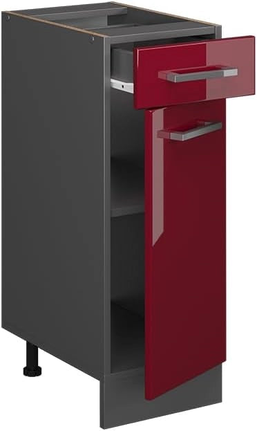 Mobiletto base per cucina R-Line, Rosso lucido, 30 cm senza piano di lavoro, per la libera combinazione all'interno di sistemi cucina modulari