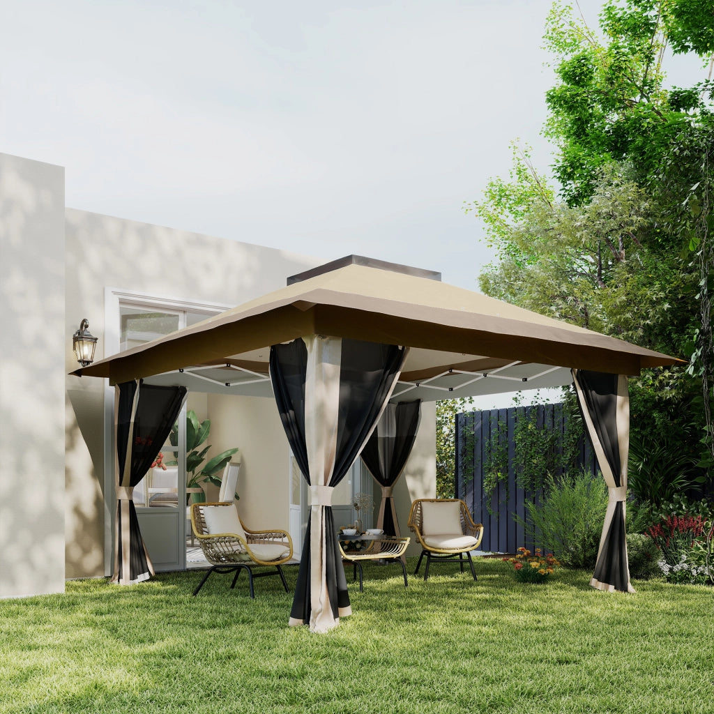 Gazebo Pieghevole da Giardino 3,6x3,6 m ¨C Xylo ¨C Laterali Rete UPF50+ Beige con Borsa