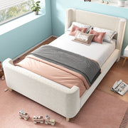 Letto singolo a slitta 90x200 cm in velluto beige con motivo spaziale per ?????ini