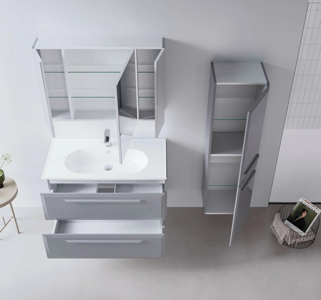 Set mobile lavabo con specchio (2 pezzi) "Nuvola 100 v2" - 100 x 50 x 62 cm - Grigio