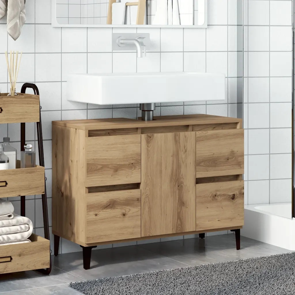Mobile Lavabo Rovere Artigianale 80x33x60 cm Legno Multistrato
