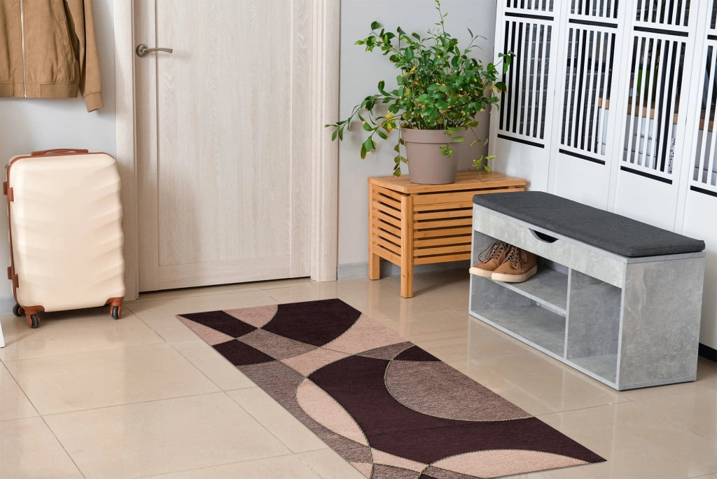 Tappeto Arredo Moderno Morbido in Ciniglia Ingresso Antiscivolo Prodotto Italiano  Soggiorno Camera Salotto Disegni Piazzati Cotone Varie Misure Grande Hills/Vino - 65x115 cm