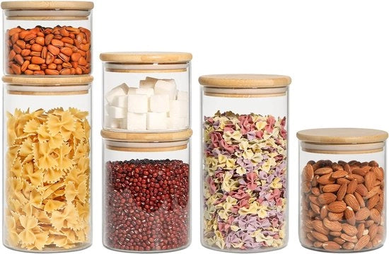 Set di contenitori a chiusura ermetica in vetro borosilicato, 500 ml/800 ml/1200 ml, rotondi, confezione da 6 contenitori per la cucina.