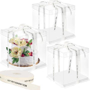 Taarte in plastica trasparente - 3 pezzi con confezione regalo con fiocchi - per dessert e forno - tre misure
