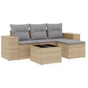 Set Divano da Giardino 5 pz | Set Salotto da Giardino con Cuscini Beige in Polyrattan