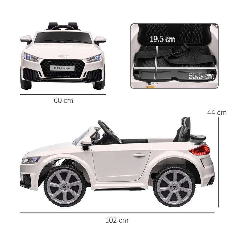 MACCHINA ELETTRICA PER BAMBINI 3-5 ANNI AUDI TT CON TELECOMANDO, PORTIERE APRIBILI E FARI LED, BIANCO