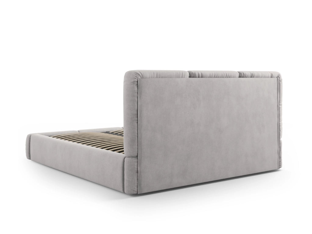 Cosmopolitan Design - Letto a cassettone con testiera "Nicolas" 140x200cm in ciniglia grigio chiaro 