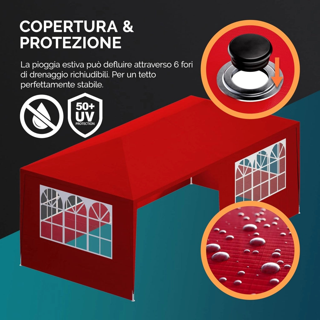 Gazebo da Giardino 3x6m Protezione UV 18m² Idrorepellente 6 Pareti Tenda Feste Padiglione Tendone Giardino