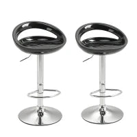 Set 2 Sgabelli da Bar Alti, Sgabelli Girevoli a 360°, con Schienale e Poggiapiedi, Altezza Regolabile, Base in Acciaio, per Sala da Pranzo e Cucina, 46x41x76-96cm, Nero