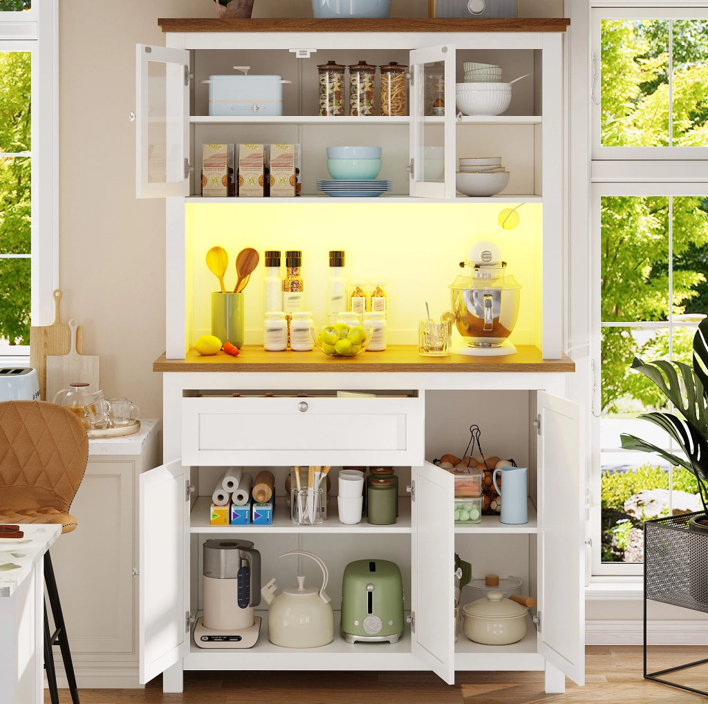 ARMADIO Cucina 104x40x180 cm MDF Bianco con LED e Ripiani Regolabili