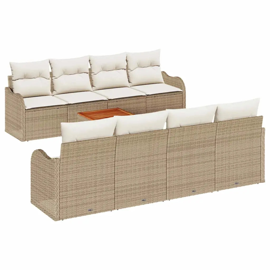 Set Divano da Giardino con cuscino 9 pcs Beige polyrattan