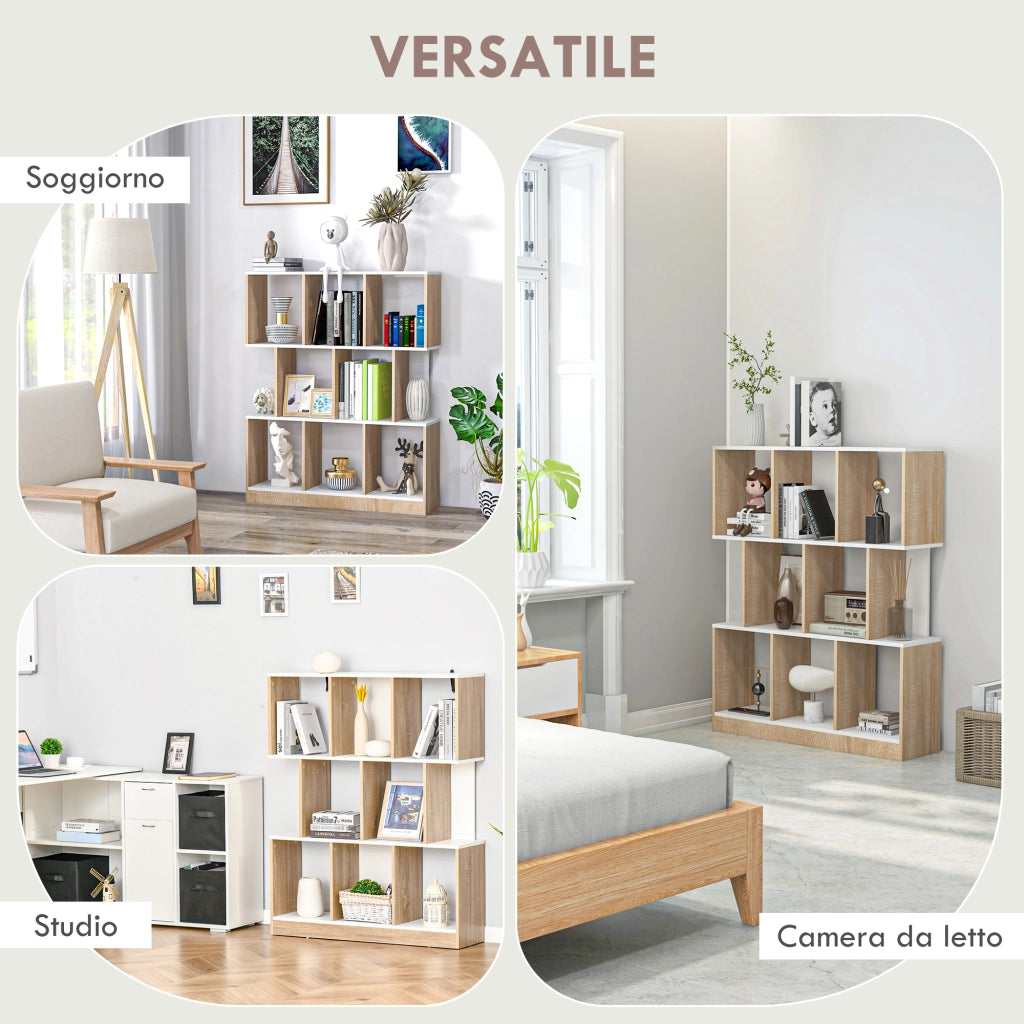 Mobile Libreria a 8 Ripiani per Soggiorno e Camera da Letto, in Legno, 100x27x124 cm, Rovere e Bianco