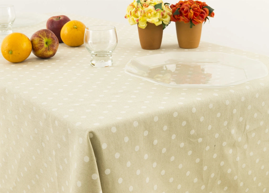 Tovaglia Miros Resinata Antimacchia Copritavolo Cucina Disegno Pois Beige - 140x240 - Beige