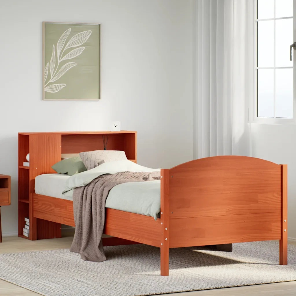 Letto Libreria senza Materasso Marrone Cera 100x200 cm in Pino 3323082