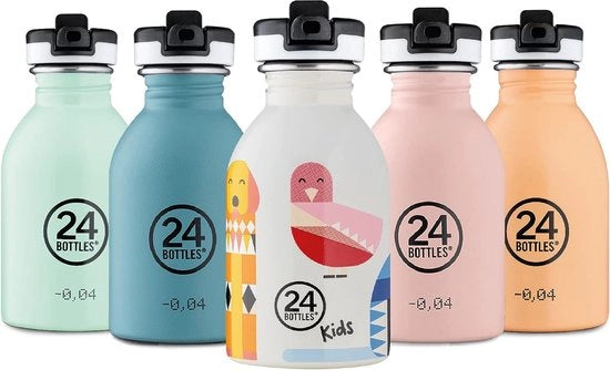 Flessa per bambini, acqua per scuola primaria e asilo nido, 250 ml, flacone con tappo, 100% ermetico, bottiglie d'acqua in acciaio inossidabile, disegno italiano