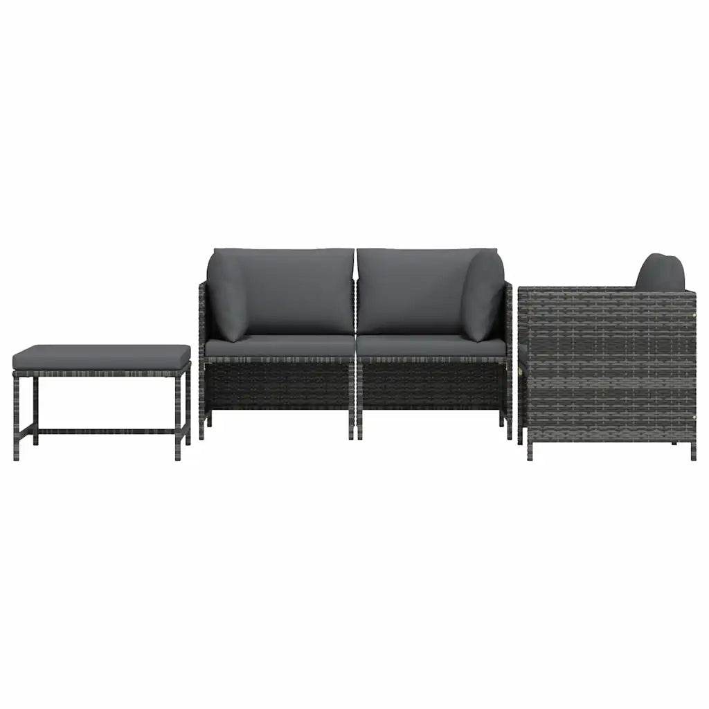 Set Divani da Giardino 4 pz con Cuscini in Polyrattan Grigio cod mxl 70680
