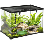 Terrario per Rettili Coperchio Scorrevole con Griglia Metallica e Termometro 50x30x35 cm in Vetro e Metallo Nero