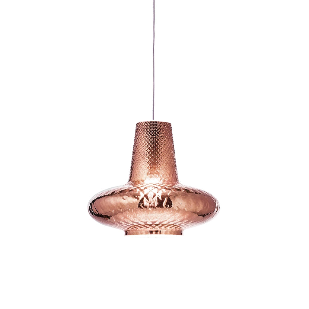Giulietta sospensione ø.320x3150mm. 1xe27 70w hs-ip20-v.grigio,vtr.oro rosa