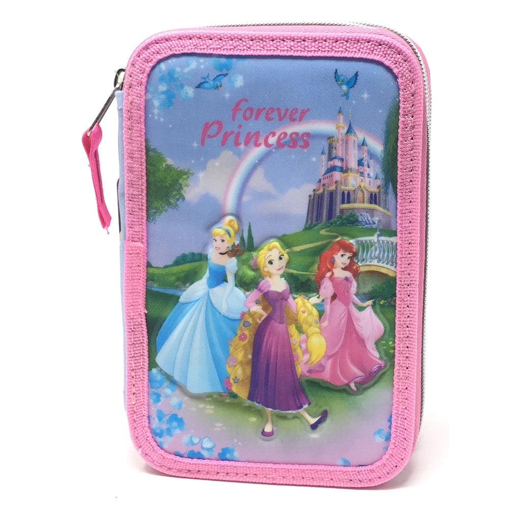 Trade Shop - Astuccio Scuola 3d Principesse Cenerentola Rapunzel Ariel Disney 3 Zip Cerniere -
