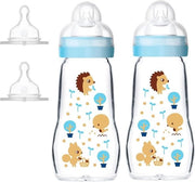 Set di flaconi in vetro per bambini da 2 x 260 ml - Incluso 4 beccucci per latte materno.