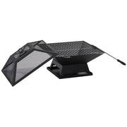 Braciere da giardino in acciaio nero 45x45x34 cm con paraspark e attizzatoio