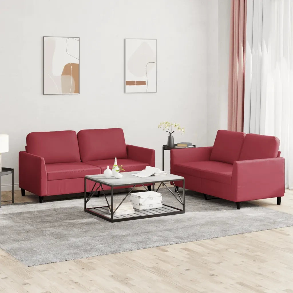 vidaXL Set di Divani 2 pz con Cuscini Rosso Vino in Similpelle