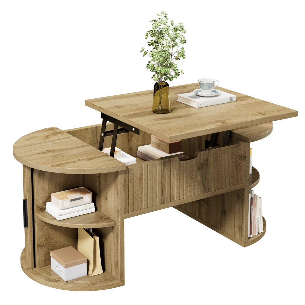 Tavolino da salotto 100x50x40.5 cm; piano regolabile con spazio contenitivo; MDF; colore naturale