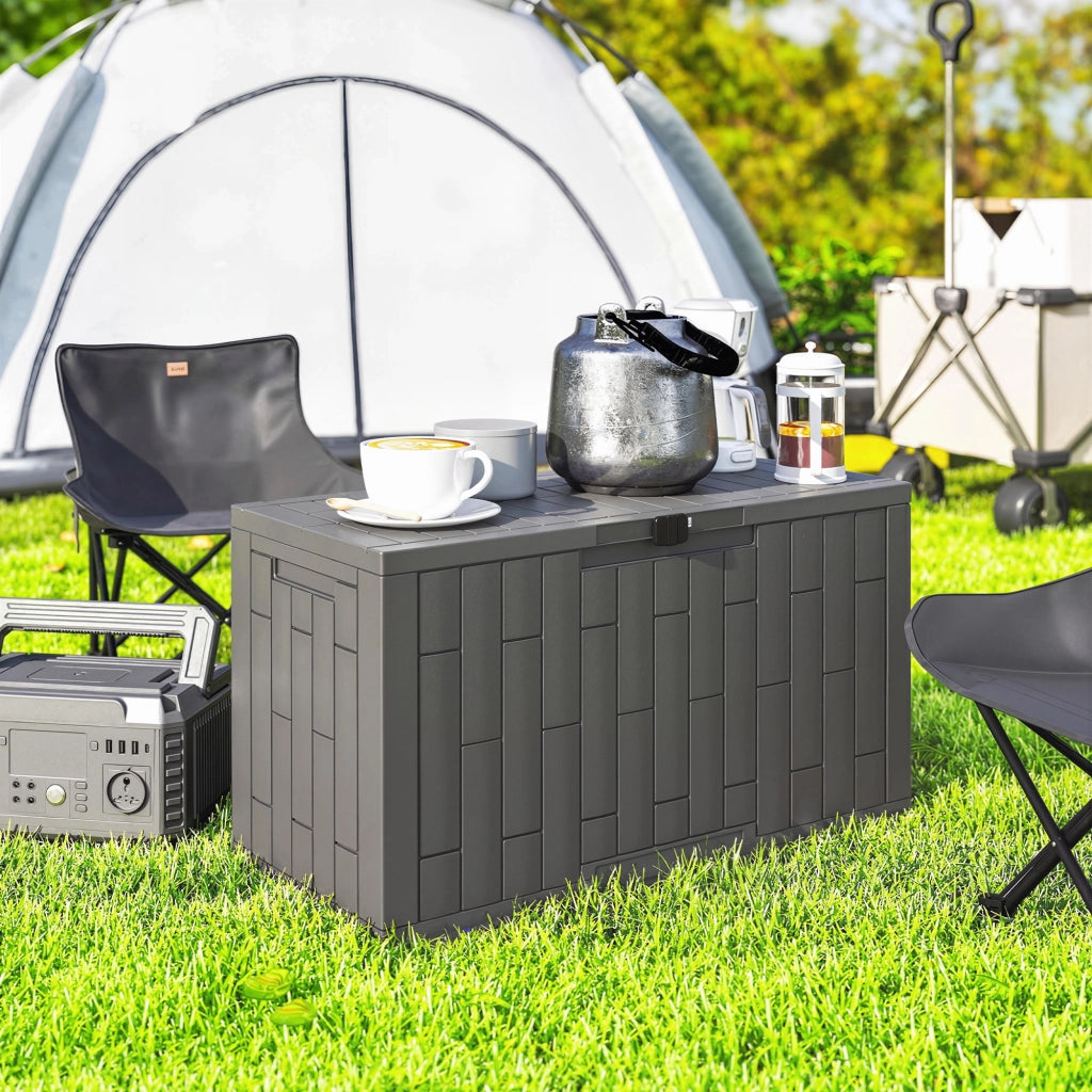 Baule da Giardino 106,5x43x54,5 cm Capacità 227L con Chiusura a Chiave in Resina Impermeabile e Anti UV Grigio