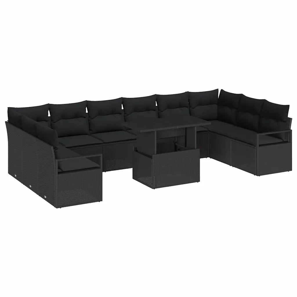 Set Divano da Giardino con cuscino 11 pcs Nero polyrattan 3348899