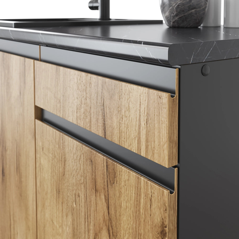 Cucina componibile Raul Rovere dorato/Antracite 240 cm senza piano di lavoro con striscia LED Vicco