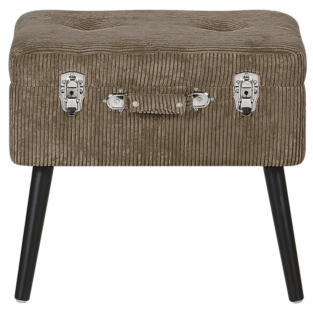 Comodino Sgabello Contenitore Marrone Chiaro gambe imbottite in velluto a coste Nero valigia design con bottoni