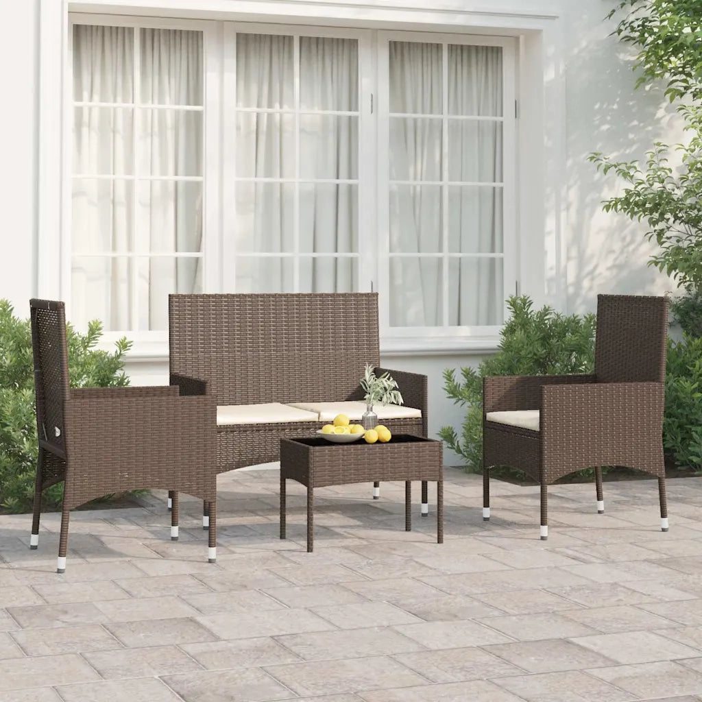 Set Mobili da Giardino 4 pz | Set Salotto da Giardino con Cuscini in Polyrattan Marrone