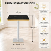 Tavolo da pranzo quadrato per 2-4 persone con effetto marmo e bordo dorato, base in metallo, per cucina e bistrot, 60 × 60 × 74 cm