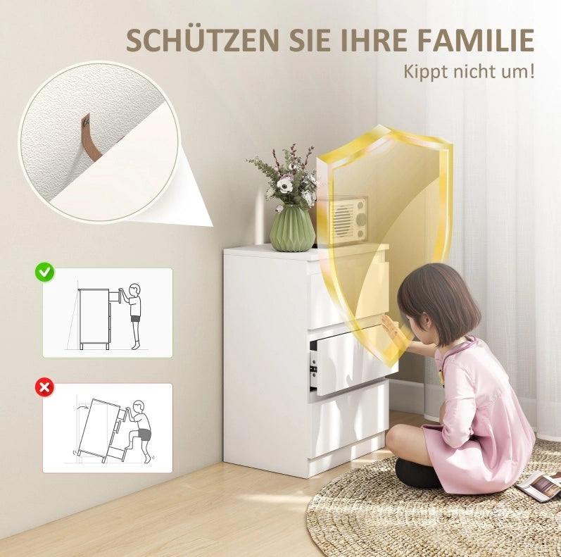Set di 2 comodini bianchi con 3 cassetti, 40 x 30 x 59,5 cm