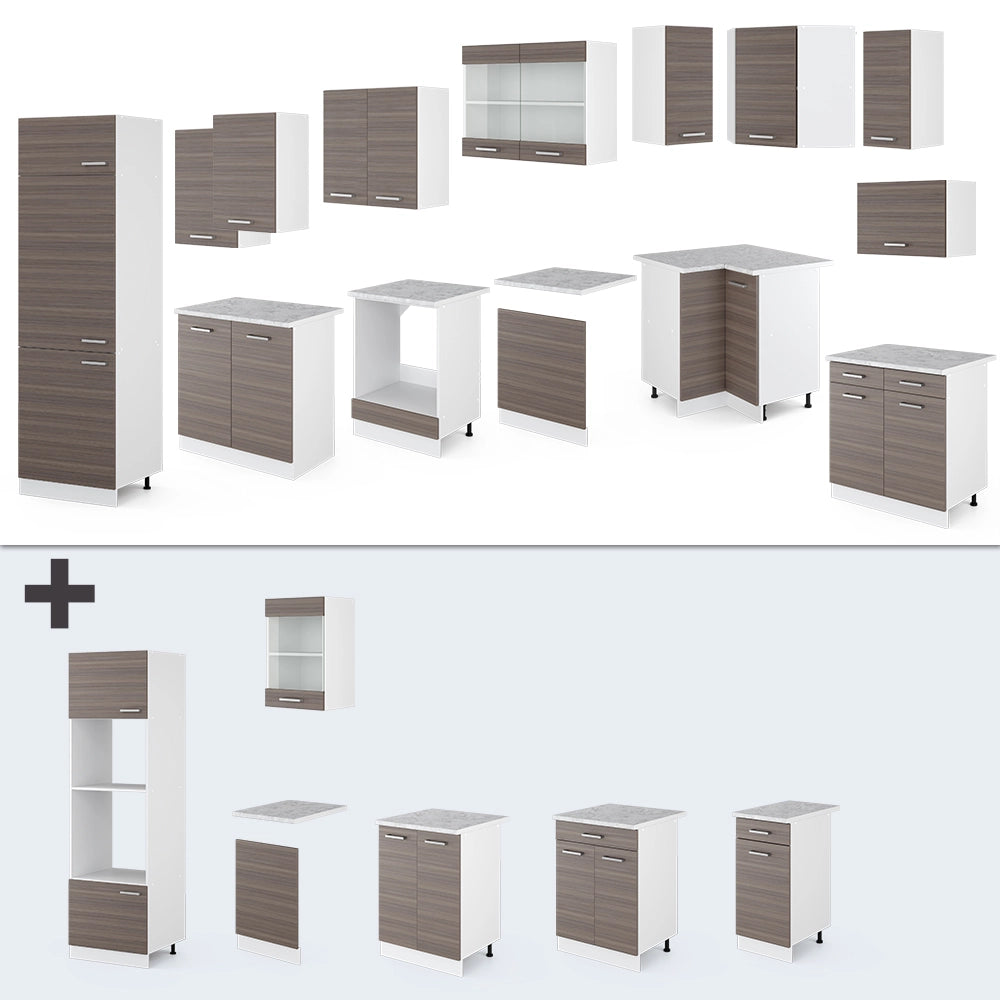 Vicco Cucina angolare completa Grigio prezioso/bianco 227 x 287 cm , PL Rovere