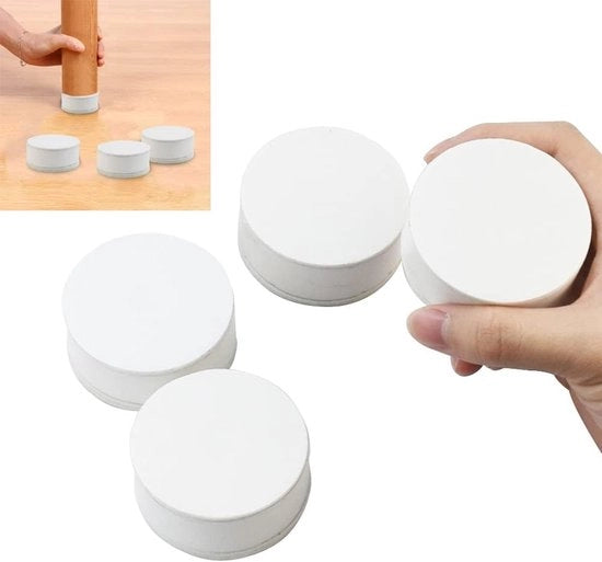 4 pezzi di elevatori per mobili con diametro di 6 cm - Basi di mobile in acciaio di carbonio bianche - Autoadesivi e fortemente resistenti - Aggiunge 3 cm di altezza a [mobili]