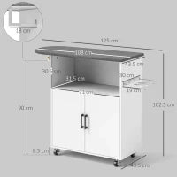 Mobile Asse da Stiro con Armadietto a 2 Ante e Spazio Aperto, 125x43.5x102.5 cm, Bianco