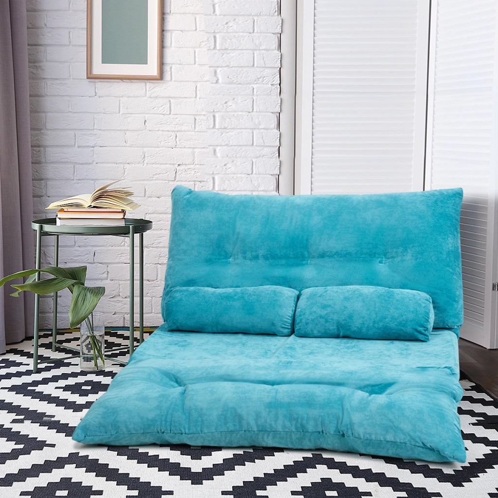 Divano terra regolabile 6 posizioni 2 cuscini letto durevole stabile-Sofa Divano fodera camoscio Blu