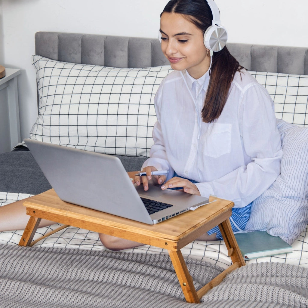 Vassoio per laptop in bamb¨´ con piano di dissipazione termica inclinabile, Vassoio per la colazione Naturale-Tavolini per laptop