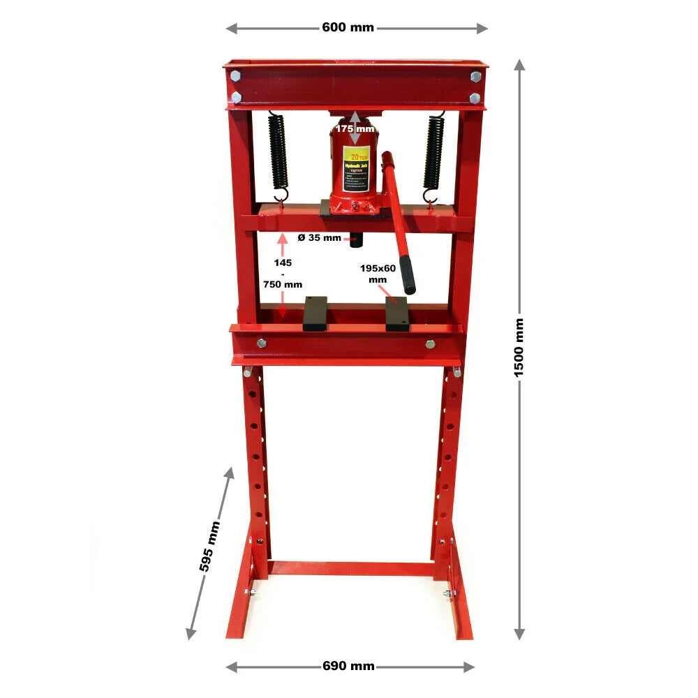 Pressa idraulica pressa da officina pressa a telaio pressa a cremagliera da 20 tonnellate rossa 16_0000572