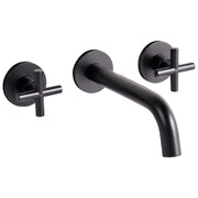 Rubinetto miscelatore per lavabo a parete in ottone color nero con 3 fori e doppia maniglia