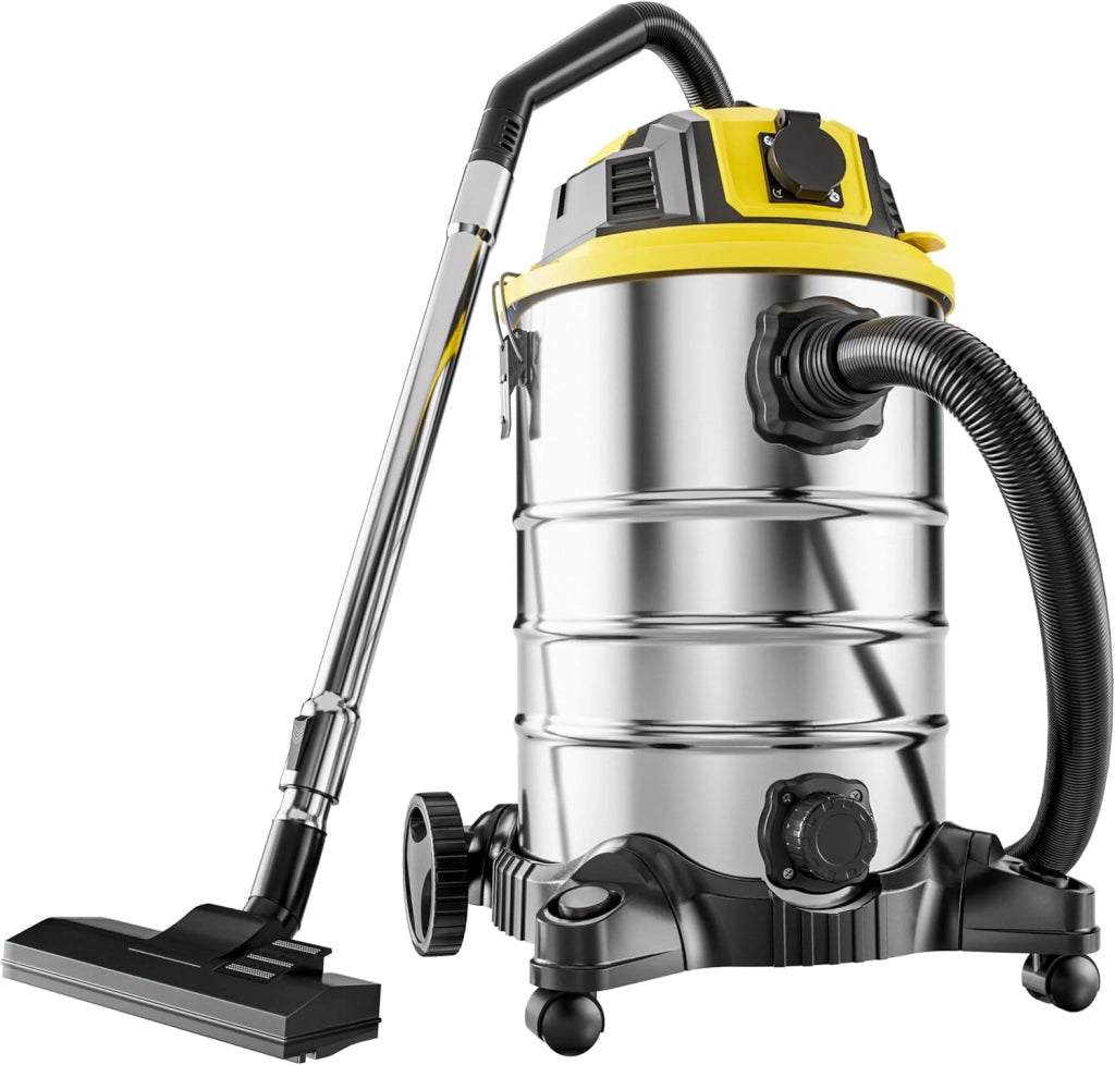 ® Aspirapolvere Liquidi Solidi 30L 2200W Presa Certificata GS Raggio 9m Aspiratore Secco Umido Industriale Acciaio Inox con Funzione di Soffiaggio