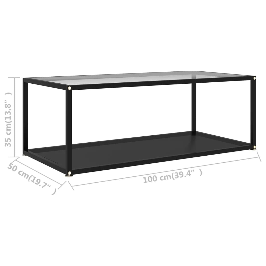 Tavolino Salotto Trasparente e Nero 100x50x35cm Vetro Temperato