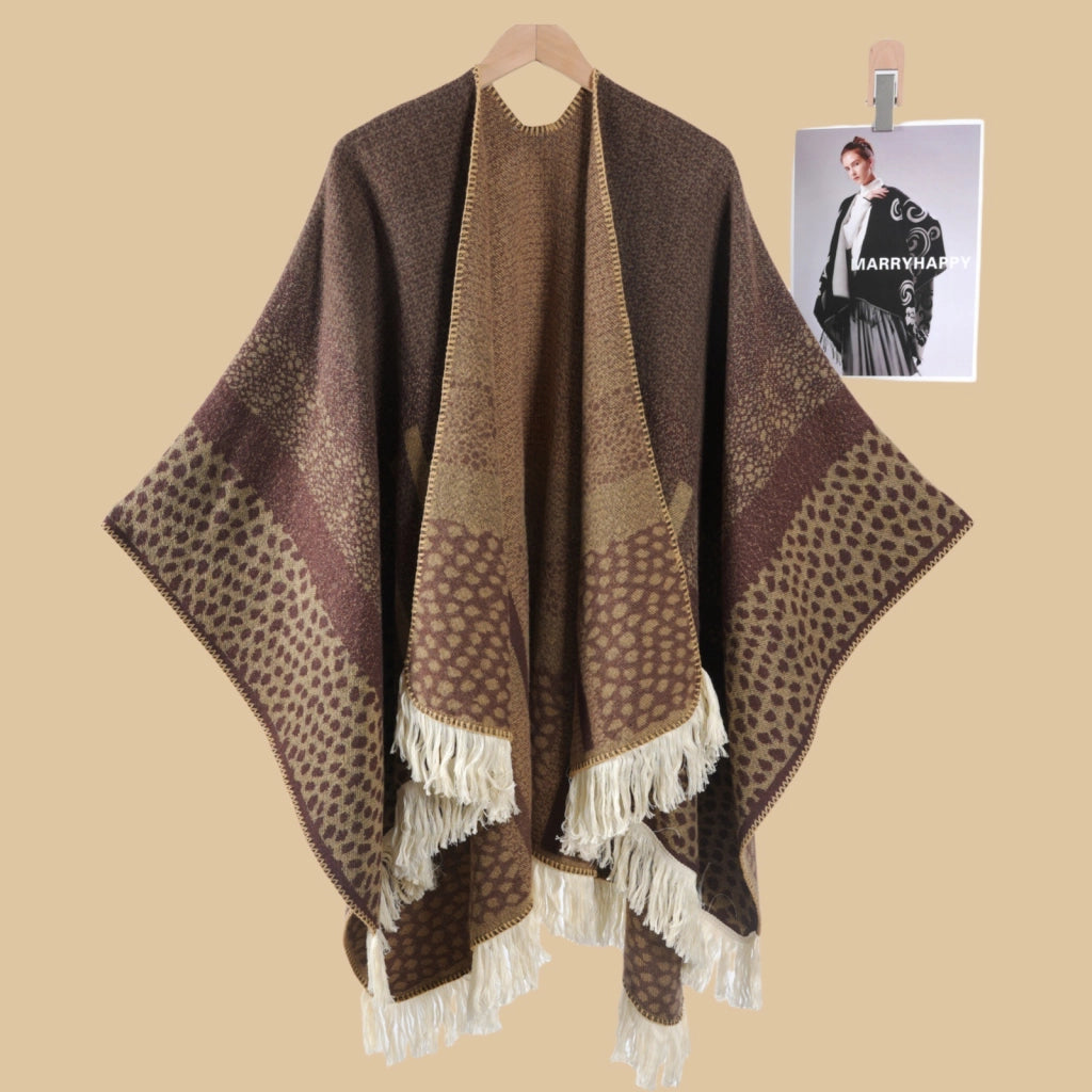 Sciarpa da viaggio da donna in stile vintage con frange, mantello esterno, cappa