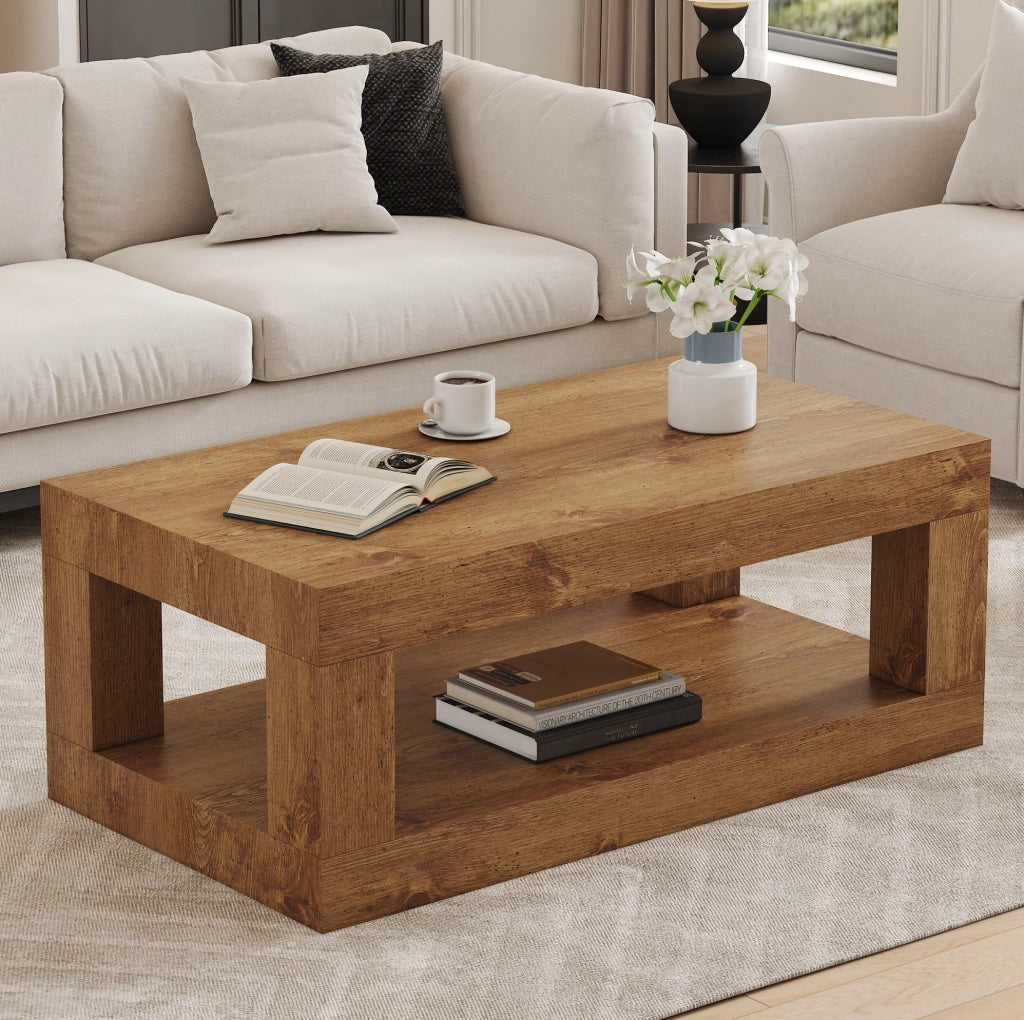 Tavolino da caffè rettangolare a 2 livelli in MDF; 104x65;5x28 cm; colore legno